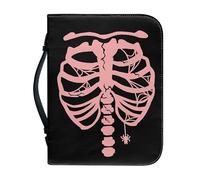 Kuiaobaty Novità Rosa Scheletro Libro Custodia per le Donne Cerniera PU Pelle Libro Copertina per Romanzo, Nero Notebook Cover Bag con Portapenne