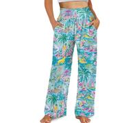 Kuiaobaty Pantaloni da donna a gamba larga con tasche, pantaloni da yoga a vita alta con motivo floreale, Vacanze sull'isola tropic, L