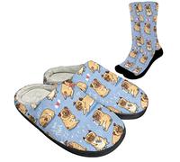 Kuiaobaty Pantofole da donna in corallo per interni ed esterni, motivo country francese, con stampa di zampe di cane, pantofole invernali antiscivolo, Carlini Modello Blu, 37/38 EU