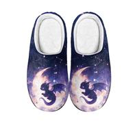 Kuiaobaty Pantofole da donna in memory foam con luna e stelle, pantofole invernali da casa, suola interna ed esterna, Luna Drago, 43.5/44 EU