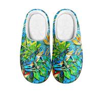 Kuiaobaty Pantofole invernali da donna in memory foam, con vetro colorato, comode scarpe da casa, fodera in pile leggere, Foglia di Rana Monstera, 43.5/44 EU