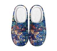 Kuiaobaty Pantofole invernali da donna in memory foam, con vetro colorato, comode scarpe da casa, fodera in pile leggere, Città d'arte del vetro, 39.5/40 EU