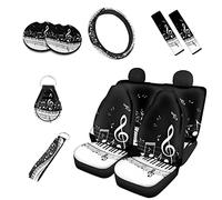 Kuiaobaty Pianoforte Musica Auto Coprisedili Combo Set Universale, Amanti della Musica Auto Interior Decor Protezioni Cinture di Sicurezza Cuscinetti Coppe Volante Copri