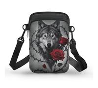 Kuiaobaty Piccola borsa a tracolla per telefono da donna gotica teschi borsa a tracolla borsa per telefono con cerniera borsa a tracolla, Rose Thorns Lupo, Taglia unica