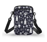 Kuiaobaty Piccola borsa a tracolla per telefono da donna gotica teschi borsa a tracolla borsa per telefono con cerniera borsa a tracolla, Castello delle Streghe Magico, Taglia unica