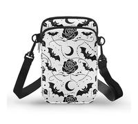 Kuiaobaty Piccola borsa a tracolla per telefono da donna gotica teschi borsa a tracolla borsa per telefono con cerniera borsa a tracolla, Pipistrello Rose Moon, Taglia unica