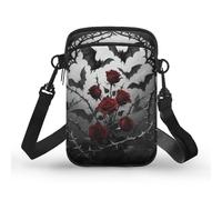 Kuiaobaty Piccola borsa a tracolla per telefono da donna gotica teschi borsa a tracolla borsa per telefono con cerniera borsa a tracolla, Pipistrelli Rose Thorn, Taglia unica