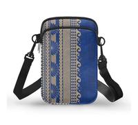 Kuiaobaty Piccole borse a tracolla Hawaii tribali borse per telefono cellulare per donne, tartaruga marina borsa a tracolla da viaggio tasche con cerniera, Blu a righe tribali samoane, Taglia unica