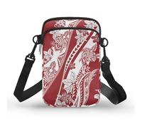 Kuiaobaty Piccole borse a tracolla Hawaii tribali borse per telefono cellulare per donne, tartaruga marina borsa a tracolla da viaggio tasche con cerniera, Rosso Tribale Samoano, Taglia unica