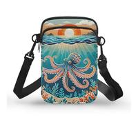 Kuiaobaty Piccole borse a tracolla Hawaii tribali borse per telefono cellulare per donne, tartaruga marina borsa a tracolla da viaggio tasche con cerniera, Oceano Arte Polpo, Taglia unica