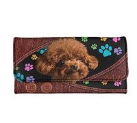 Kuiaobaty Portafoglio lungo triplo per donne gatti, cani, panda, porcellini d'India, stampa con cerniera portamonete, elegante maniglia per feste, Zampe di cane barboncino, Casual