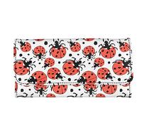 Kuiaobaty Portafoglio lungo triplo per donne gatti, cani, panda, porcellini d'India, stampa con cerniera portamonete, elegante maniglia per feste, Coccinelle rosse, Casual