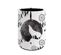 Kuiaobaty Portapenne rotondo a forma di lupo acchiappasogni, portapenne rotondo per studenti, in pelle resistente, organizer per cancelleria, bianco