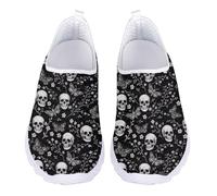 Kuiaobaty Scarpe da corsa da donna, con animali, teschi, farfalle, comode, da infermiera, per lavoro di lunga durata, Teschio gotico farfalla floreale, 43.5 EU