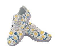 Kuiaobaty Scarpe da ginnastica da donna, alla moda, da corsa, con bandiera del Regno Unito, traspiranti, per tennis e camminata, Campo di margherite bianche, 43.5 EU