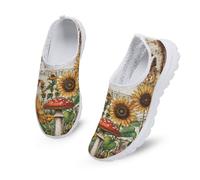 Kuiaobaty Scarpe da ginnastica da donna slip-on con farfalla, teschio, stampa gatto, in rete, supporto per arco plantare, mocassini da donna, Musica Funghi Girasole, 39.5 EU