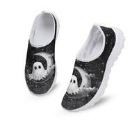 Kuiaobaty Scarpe da ginnastica da donna slip-on con farfalla, teschio, stampa gatto, in rete, supporto per arco plantare, mocassini da donna, Fantasma Luna Mezzaluna, 38 EU