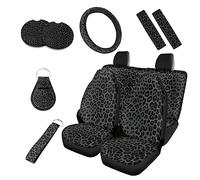 Kuiaobaty Set completo di coprisedili per auto con stampa leopardata nera, da donna, con texture in pelle di ghepardo per interni auto, coprivolante e copricintura