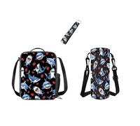 Kuiaobaty Set di 3 borse per il pranzo con squali fragole per bambini, stampa di squalo marino per studenti, borsa portatile per cibo, bottiglia d'acqua, portachiavi