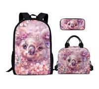 Kuiaobaty Set di 3 zaini per la scuola per ragazze, set da 3 pezzi, con borsa per il pranzo e astuccio con cerniera con manico, Dipingere Fiore Koala