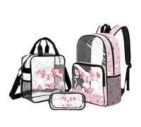 Kuiaobaty Set di 3 zaini trasparenti con scomparto per il pranzo, approvati per la scuola, trasparenti, a pressione ridotta, Axolotl alla fragola, M, Casual
