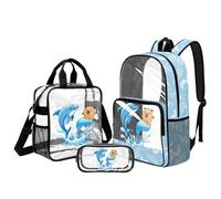 Kuiaobaty Set di 3 zaini trasparenti per bambini, 43,2 cm, resistenti, riducono la pressione, trasparenti, per la scuola, Sirena Capibara, M, Casual