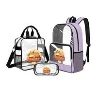 Kuiaobaty Set di 3 zaini trasparenti per bambini, 43,2 cm, resistenti, riducono la pressione, trasparenti, per la scuola, Capibara ai funghi, M, Casual