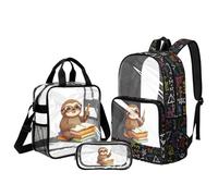 Kuiaobaty Set di 3 zaini trasparenti per bambini con portapranzo, in PVC resistente, per la scuola, 43,2 cm, Studiare il bradipo, M, Casual