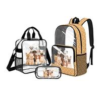 Kuiaobaty Set di 3 zaini trasparenti per bambini con portapranzo, in PVC resistente, per la scuola, 43,2 cm, Simpatico cagnolino., M, Casual