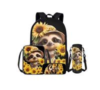 Kuiaobaty Set di zaini con motivo floreale, per adolescenti, lupo, bradipo, zaino leggero per la scuola, borsa per il pranzo, astuccio portamatite, portabottiglie, bradipo girasole