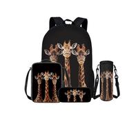 Kuiaobaty Set di zaini con motivo floreale, per adolescenti, lupo, bradipo, zaino leggero per la scuola, borsa per il pranzo, astuccio portamatite, portabottiglie, Famiglia Giraffe