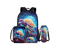 Kuiaobaty Set di zaini con motivo floreale, per adolescenti, lupo, bradipo, zaino leggero per la scuola, borsa per il pranzo, astuccio portamatite, portabottiglie, Tartaruga marina