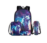Kuiaobaty Set di zaini con motivo floreale, per adolescenti, lupo, bradipo, zaino leggero per la scuola, borsa per il pranzo, astuccio portamatite, portabottiglie, Galaxy Wolf