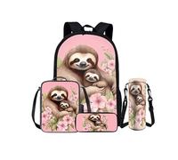 Kuiaobaty Set di zaini con motivo floreale, per adolescenti, lupo, bradipo, zaino leggero per la scuola, borsa per il pranzo, astuccio portamatite, portabottiglie, Bradipo Fiore Di Prugno