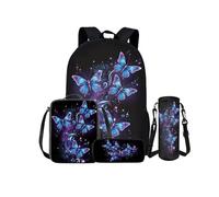 Kuiaobaty Set di zaini con motivo floreale, per adolescenti, lupo, bradipo, zaino leggero per la scuola, borsa per il pranzo, astuccio portamatite, portabottiglie, Farfalla stellata