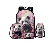 Kuiaobaty Set di zaini con motivo floreale, per adolescenti, lupo, bradipo, zaino leggero per la scuola, borsa per il pranzo, astuccio portamatite, portabottiglie, Panda Peach Blossom
