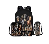 Kuiaobaty Set di zaini con motivo floreale, per adolescenti, lupo, bradipo, zaino leggero per la scuola, borsa per il pranzo, astuccio portamatite, portabottiglie, Cavallo da corsa