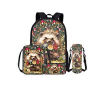 Kuiaobaty Set di zaini con motivo floreale, per adolescenti, lupo, bradipo, zaino leggero per la scuola, borsa per il pranzo, astuccio portamatite, portabottiglie, Riccio Fiore Selvatico