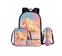 Kuiaobaty Set di zaini per la scuola con grazioso animale, astuccio portapranzo, borsa per il pranzo, 4 pezzi, galassia lupo elementare, borsa, Cavallo bianco da corsa