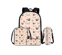 Kuiaobaty Set di zaini per la scuola con grazioso animale, astuccio portapranzo, borsa per il pranzo, 4 pezzi, galassia lupo elementare, borsa, Cuore di cane carlino
