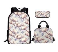 Kuiaobaty Set di zaini per la scuola elementare e media con simpatici cani e fiori, zaino per il pranzo con manico e astuccio, Bradipi degli alberi