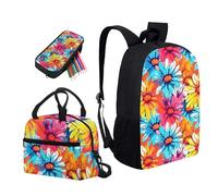 Kuiaobaty Set di zaino 3 in 1 con stampa di animali selvatici, zaino 3 in 1 con borsa per il pranzo, zaino scuola media per bambini, Margherita dai colori