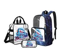 Kuiaobaty Set di zaino per la scuola per bambini 3 in 1 zaino trasparente con borsa per il pranzo e astuccio da 43 cm grande, Treno a Vapore Fulmine, L, Casual