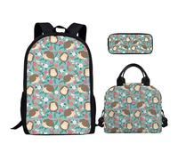 Kuiaobaty Set di zaino per la scuola per bambini con manico, borsa per il pranzo, zaino leggero stampato per la scuola elementare bambini, Fiori di riccio