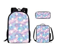 Kuiaobaty Set di zaino per la scuola per ragazzi, motivo: panda, lupo, trattore, libreria, portapranzo, portatile, da viaggio, campeggio, escursionismo, Stelle di colore da sogno