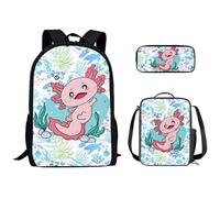 Kuiaobaty Set zaino per studenti adolescenti, galassia cavallo lupo acchiappasogni tartaruga ragazze ragazzi zaino bambino scuola elementare borsa, Carino Axolotl