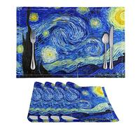 Kuiaobaty Van Gogh Art - Set di 4 tovagliette resistenti al calore, per cene di Natale/Giorno del Ringraziamento, lavabili, motivo: notte stellata (4 pezzi)
