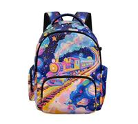 Kuiaobaty Zaino da 17 pollici per bambini, leggero, durevole, con borsa estetica multi-tasca, per la scuola elementare media, Treno Magico Spaziale, L, Casual