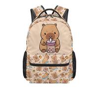 Kuiaobaty Zaino per bambini - Borsa per libri di grande capacità con cinghie imbottite morbide ed estetiche, per bambini elementari, Bubble Tea Capibara a, L, Casual