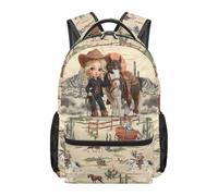 Kuiaobaty Zaino per bambini, leggero, 43 cm, con cinghie imbottite morbide, zaino resistente per studenti scolastici, Cowgirl occidentale a, L, Casual
